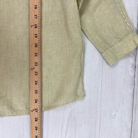 Kate Hill 100% Linen Shirt Women XL Button Up Pistachio Green Long Sleeve Top - Picture 11 of 12